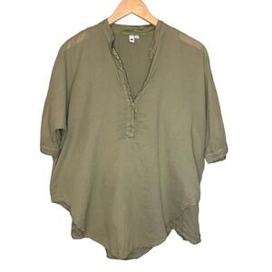 European Culture Olive Green Sheer Lined Lagenlook Blouse  Size XS